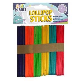 Craft Planet CPT 6671111 Wooden Lollipop Sticks, Solid, Assorted Colours, 50
