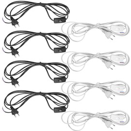 Pack of 8 Power Cable with Plug and Switch, 1.80 m Connection Cable with Euro Plug, H03VVH2-F2 x 0.75 mm², for Lights, Lamps, Bulbs (Black + White)
