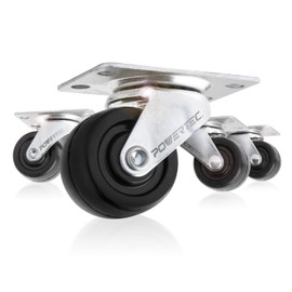 POWERTEC 2 Inch Swivel Caster Wheels Set of 4 with 160 lbs Loads, Heavy Duty Plate Casters, Rubber Castor Wheels for Furniture, Cart, Dolly and Workbenches (17210V)