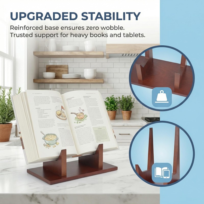Wooden Cookbook Stand,Multifunctional Kitchen Book Stand,Cookbook Holder for Kitchen Counter