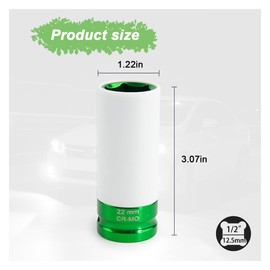 UHANBUT 1/2" Drive 22 mm Lug Nut Impact Socket, CR-MO Thin Wall Deep Lug Nut Socket, Non-Marring Wheel Rim Protector Sleeve, Auto Tire Repair Maintenance Accessories (22MM)