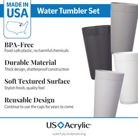 US Acrylic Newport 20 ounce Unbreakable Plastic Stackable Water Tumblers in Grey Stone | Set of 12 Drinking Cups | Reusable, BPA-free, Made in the USA, Top-rack Dishwasher and Microwave Safe