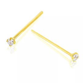 Body Jewelry PAIR 20G LONG 3/4" 19MM GOLD PRONG SET CZ GEM STEEL NOSE RINGS PIN BENDABLE STUD