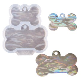 Angel Wings Cute Dog Bone Shape Silicone Mold Holographic Resin Molds for DIY Pet Tag Keychain Pendant Charm Crafts