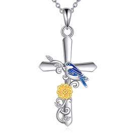 Grmdit Hummingbird Necklace Sterling Silver Cross Pendant Religious Jewelry Gifts for Women Men