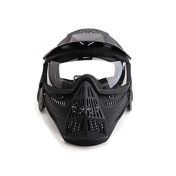 Sensong Paintball Mask with Glasses Airsoft Protection Full Mask Tactical CS Halloween Cosplay Decoration Black & Clear Lenses