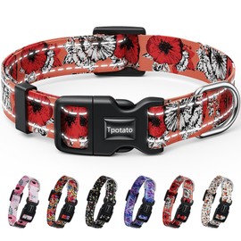 Tpotato Reflective Combination Pattern Girl Dog Collar for Puppy Small Medium Large Breed Dogs,Female Cute Floral Designer Dog Collars,Adjustable Soft Nylon Pet Collar,Quick Release Dog Collar M