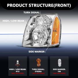 Aosky Headlight Pair Assembly Compatible with 2007-2014 GMC Yukon/Yukon XL 1500 2500 Factory OE Halogen Style Head Lamp Replacement Left Driver Right Passenger Chrome