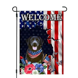 Memorial Day Patriotic Welcome Garden Flags for Outside 12x18 Double Sided, Burlap Independence Day Black Lab Dog Garden Flag Fourth of July Memorial Day Yard Outdoor Decorations