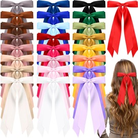 Mimorou 50 Pcs Silky Satin Hair Bows Bulk Hair Clips Bow Knot Hair Ribbon Hair Bow with Long Tails Hair Barrettes Hair Pins Ponytail Holder Accessories for Women