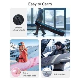 TOURIT Rolling Double Ski Bag, Fully Padded Snowboard Bag with Wheels for Air Travel, 900D Oxford Waterproof Ski Bag with Ski Boot Bag, Ski Travel Bags for Flying, Skis Up to 195 cm- Black