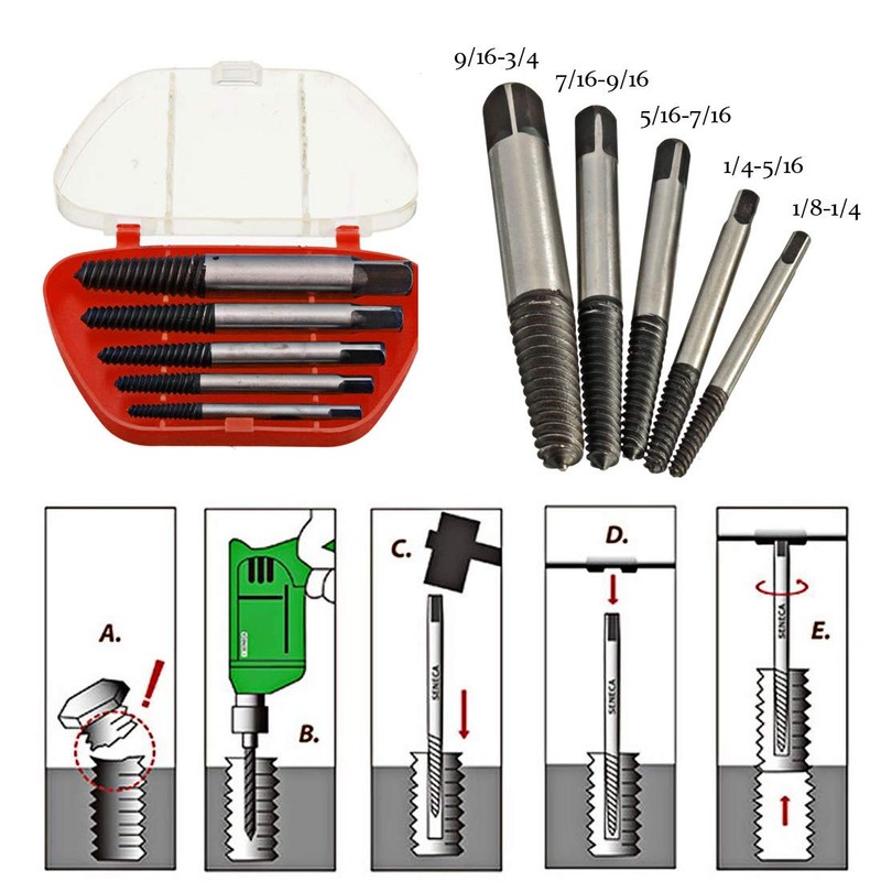 【Best Deals】OriGlam 5PCS Screw Extractor Easy Out Set Drill Bits,