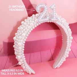 TOBATOBA 21st Birthday Crown Headband 21st Birthday Decorations for Her Birthday Pearl Headband with 21 Letters 21st Birthday Dress Outfit for Women Birthday Gift