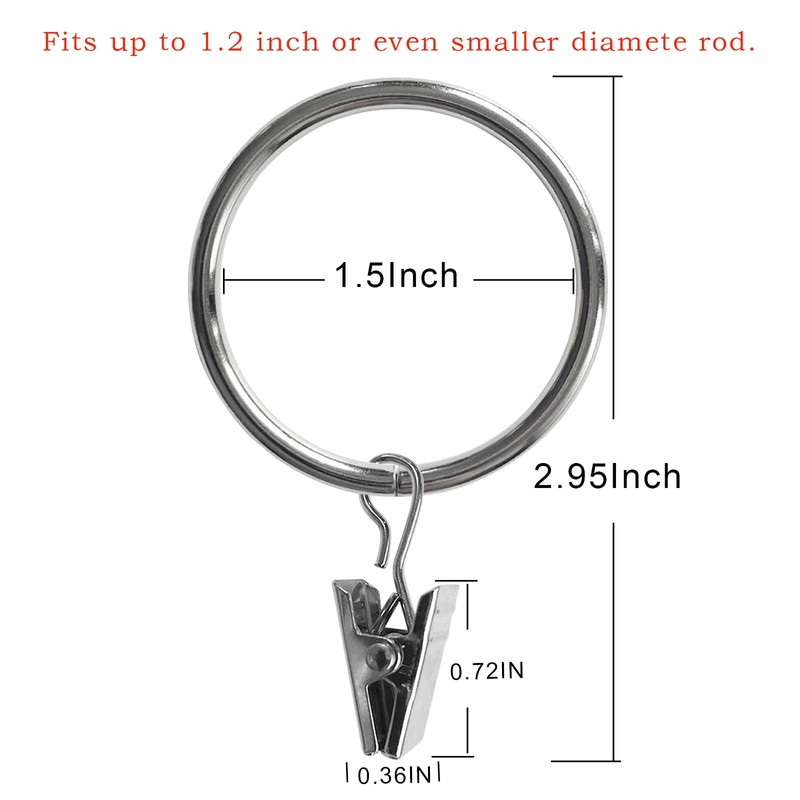 AMZSEVEN 40 Pack Metal Curtain Rings with Clips, Drapery Clips