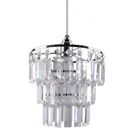 Crystal Light Shade, Modern Chrome Chandelier Ceiling Pendant Light Shades,3 Tiers Crystal Acrylic with Clear Jewel Effect Droplets,Chrome Frame and Clear Beads, PS02CLR