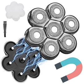 Magnetic 7 Blades Head Shaver Replacement Blades for head Shaver and Other Brands Head Shaver (CX7 Silver)