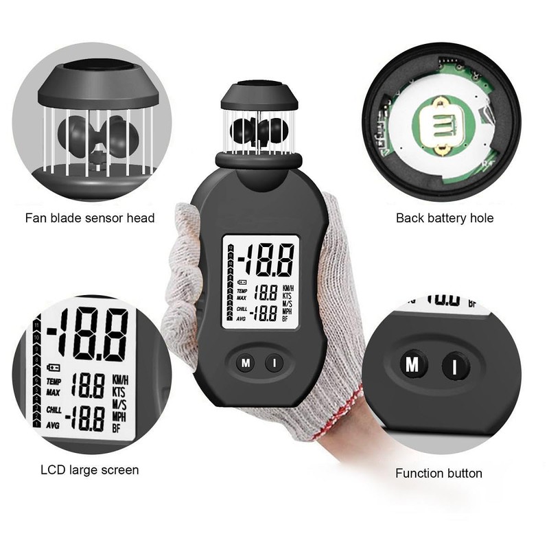 ieron Digital Anemometer Multifunction Anemometer HP-876 Handheld Wind Gauge 0.7-42m/s