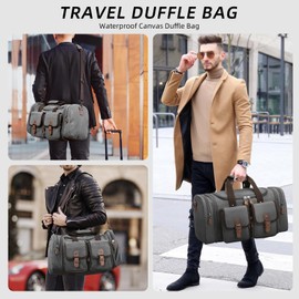 Chegge Duffle bag for Travel,50L Canvas Travel Duffel Bag Expandable Waterproof Overnight Weekender Gym Bag Carry On Bag with Suitcase Handle Sleeve(Dark Grey)