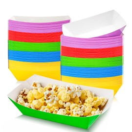 Temmgnie 100 Pack Colorful Paper Food Boat,2lb Disposable Paper Food Trays,Kraft Food Serving Boats for Snacks,Hot Dog,Popcorn,Sandwich,Taco,Fries,Nacho