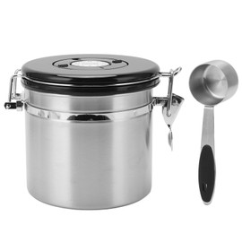 Coffee Bean Storage Stainless Steel Airtight Container Coffee with 30ml Spoon Date Tracking Coffee Canister for Store 1.2L Stainless Steel Color