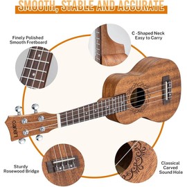 LEKATO 21 Inch Soprano Ukulele for Beginners, Starter Kit Sapele Ukelele, Professional Hawaiian Guitar Uke for Adults Kids, with Gig Bag, Strap Nylon Strings, Picks, Digital Tuner
