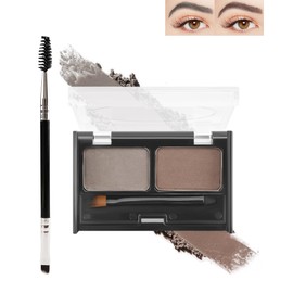 Eyebrow Powder Makeup Kit - Medium Brown+Grey, 2 Color Eye Brow Powder Palette Waterproof Long-Lasting Brow Filler, Lightweight, Easy Blend, Natural Full Look with Brush, maquillaje para cejas-02