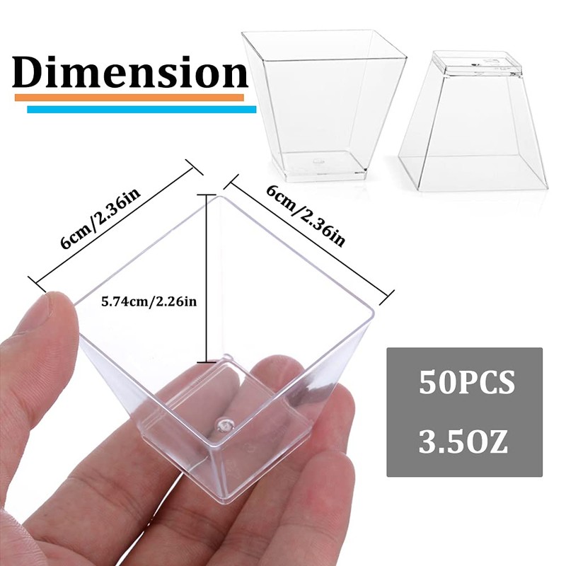 Jnnzzggu 50Pcs Square Mini Plastic Dessert Cups,3.5Oz Clear Plastic Parfait