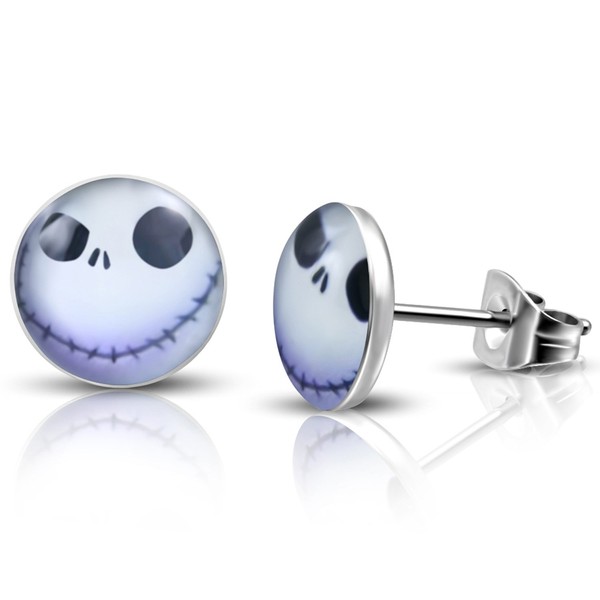 10 MM Stainless Steel Happy Jack Skellington Round Circle Button