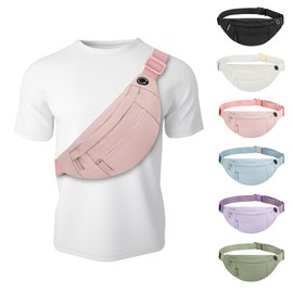 Viqueen Fashion Large Fanny Waist Pack Crossbody Belt Bag for Women and Men,Lightweight Bag with Zipper and Pockets,Water Resistant,Hands Free Phone Carrying,for Running,Sports(Pink)