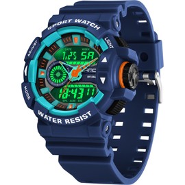Digital Watch Men's Military Watch Outdoor Digital Watch Men's Sports Watches Boys Tactical Watch 5ATM Waterproof Analogue Digital Military Watches for Men Stopwatch Teenagers, blue, Strap.