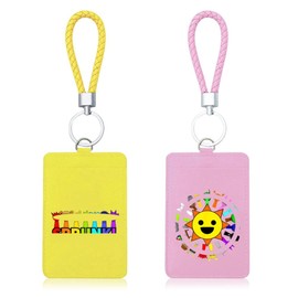 Cartoon Photocard Holder, 2pcs Sprunk Card Cover with Keychain Cute Photo Protective Sleeve for Credit ID Bank Card Bus Card Student Card ID Badge(Pink, Yellow)