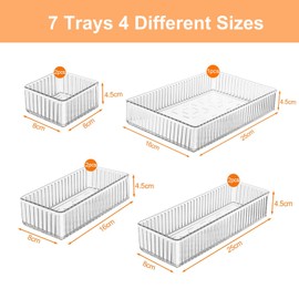 Lusacy Clear Drawer Organizers Bins, 7 Pcs Drawer Organiser Set,Drawer Storage Containers, 4-Size Stackable Makeup Drawer Organizer Trays for Make up, Kitchen, Bedroom and Office