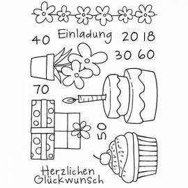 Efco Clear Stamp Invitation, Birthday, Congratulations, Transparent, A7 / 74 x 105 mm, 14 Pieces