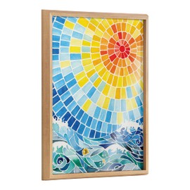 Kate and Laurel Blake Under the Hawaiian Sun Framed Printed Glass Wall Art by Janet Meinke-Lau, 18x24 Natural, Colorful Vibrant Sun Mosaic Inspired Wall Décor