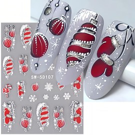 Christmas Nail Art Stickers Snowman Snowflakes Nail Art Decals 5D Embossed Nail Stickers Cartoon Santa Claus Elk Christmas Nail Design Supplies Cute Nail Accessories Nails Decorations 2 Sheets