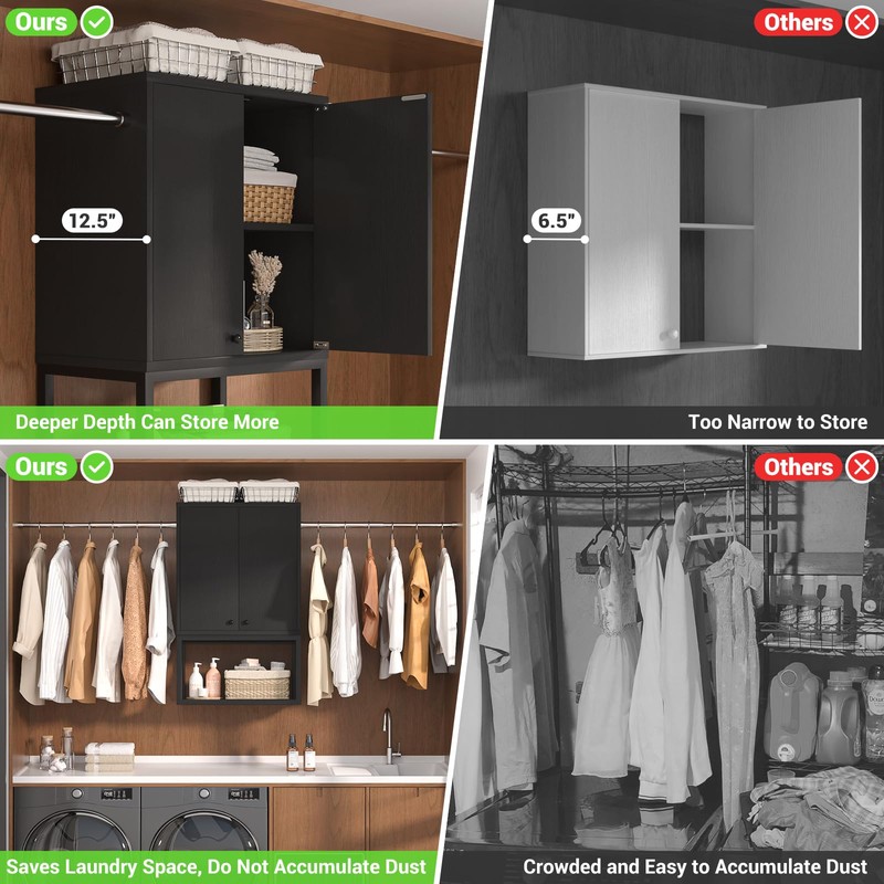 Homieasy Wall Cabinet with 2 Hanging Rods, 67'' Wide Laundry