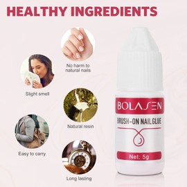 Bolasen Nail Glue for Tips, 5 Pieces 5 g Nail Glue Extra Strong with 1 Piece 100/180 Nail File, Nails Glue for Nails, Nail Glue for Cracked Nails, Nail Glue for Artificial Nails at Home and Salon