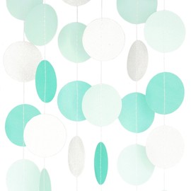 Circle Dots Paper Party Garland Streamer Backdrop (10-Pack, 10 Feet Per Garland, 100 Feet Total) - Aqua, Mint, Pearl White Glitter