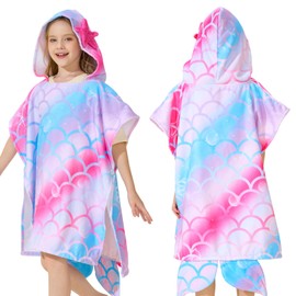 Mermaid Children's Hooded Beach Towels - Quick-Drying Children's Poncho with Hood 70 x 70 cm Bath Towels Bath Towel Towels for Children Girls Soft Hood Beach Towels for Beach Bath Swimming Pool