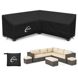 Kipiea Patio V-Shaped Sectional Sofa Cover, 420D Heavy-Duty Oxford Fabric Outdoor Sectional Cover with 6 Windproof Buckles, Anti UV and No Tears, No Fading (115"/115" L x 33.5" D x 31" H) Black