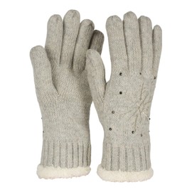 styleBREAKER 09010020 Women's Gloves with Embroidered Snowflake, Rhinestone and Fleece, Warm Thermal Winter Knitted Gloves, lightgrey