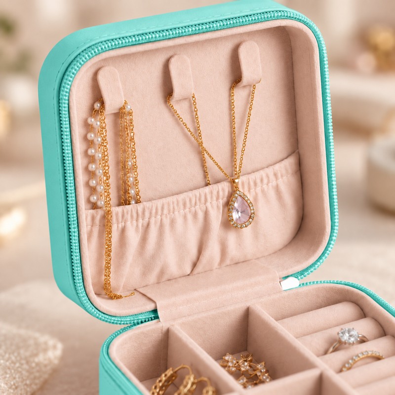 Portable Jewelry Case, PU Leather Travel Box, Earring and Ring