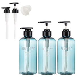 Segbeauty Shampoo Bottle Dispenser, Light Blue, 3-Piece Set, 16.9 fl oz (500 ml), Funnel, Large Capacity, Black, Round, Leak Proof, Refill Bottle, Stylish, Bathroom and Lavatory