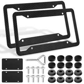 Carbon Fiber License Plate Frames 2 Pack, Car Black License Plate Frame 12.4 * 6.4’’ Universal for Men Rust-Proof Aluminum, with Bolts, Spacers, Bolt Caps, Screwdriver, Rattle Proof Pads by XIOGZAXI