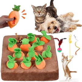 Cat Toys for Indoor Cats, Carrot Cat Toy Cat Food Puzzle Toy Stimulation Toys for Indoor Cat Hide and Seek Feeding Training for Hiding Snacks 12 Squeaky Carrots