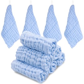 ABirdon 10 Pack Baby Muslin Squares, Cotton, 11.8"X11.8" Extra Soft Breathable Baby Washcloths, 6 Layers Organic Cotton, Unisex Reusable Baby Face Towels for Newborn (Blue)