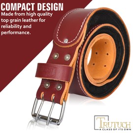 TRUTUCH Leather Foam Padded Work Belt | Leather Work Tool Belt | Tool Bag Belts | 2.5 inch Tool Pouch Belts (Maroon Padded Belt)