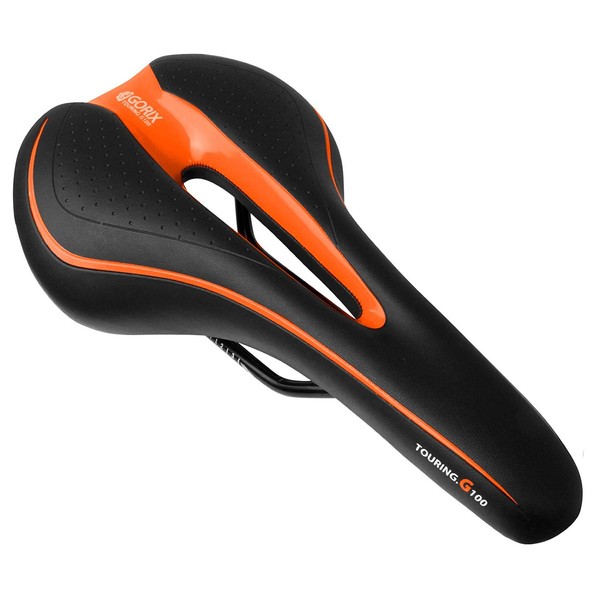 GORIX Selle de vélo Coussin Confortable avec Rail Vélo de Route de Montagne pour Homme et Femme (GX-C19) (Noir × Orange)