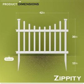2.5ft H x 3.5ft W (2 Panels) No Dig Zippity Washington Fence Kit, White Vinyl Picket Fence Panels, Easy DIY Decorative Fencing for Yard, Patio, or Deck, Temporary Outdoor Border for Garden, ZP19048
