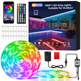 100Ft Outdoor LED Strip Lights,Waterproof IP68 Ultra Long RGB Color Changing LED Lights with IR Remote and APP, 24V Music Sync Light Strips,Flexible Indoor/Outdoor LED Tape Lights for Garden Terrace